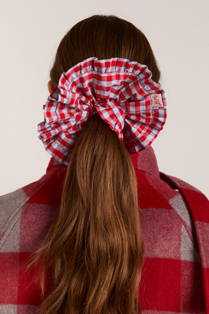 frill edge scrunchie - blue & red gingham
