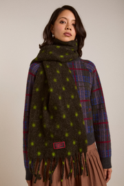 brushed oversized scarf in charcoal & lime spot