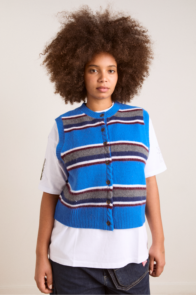 sofie merino wool vest - blue stripe