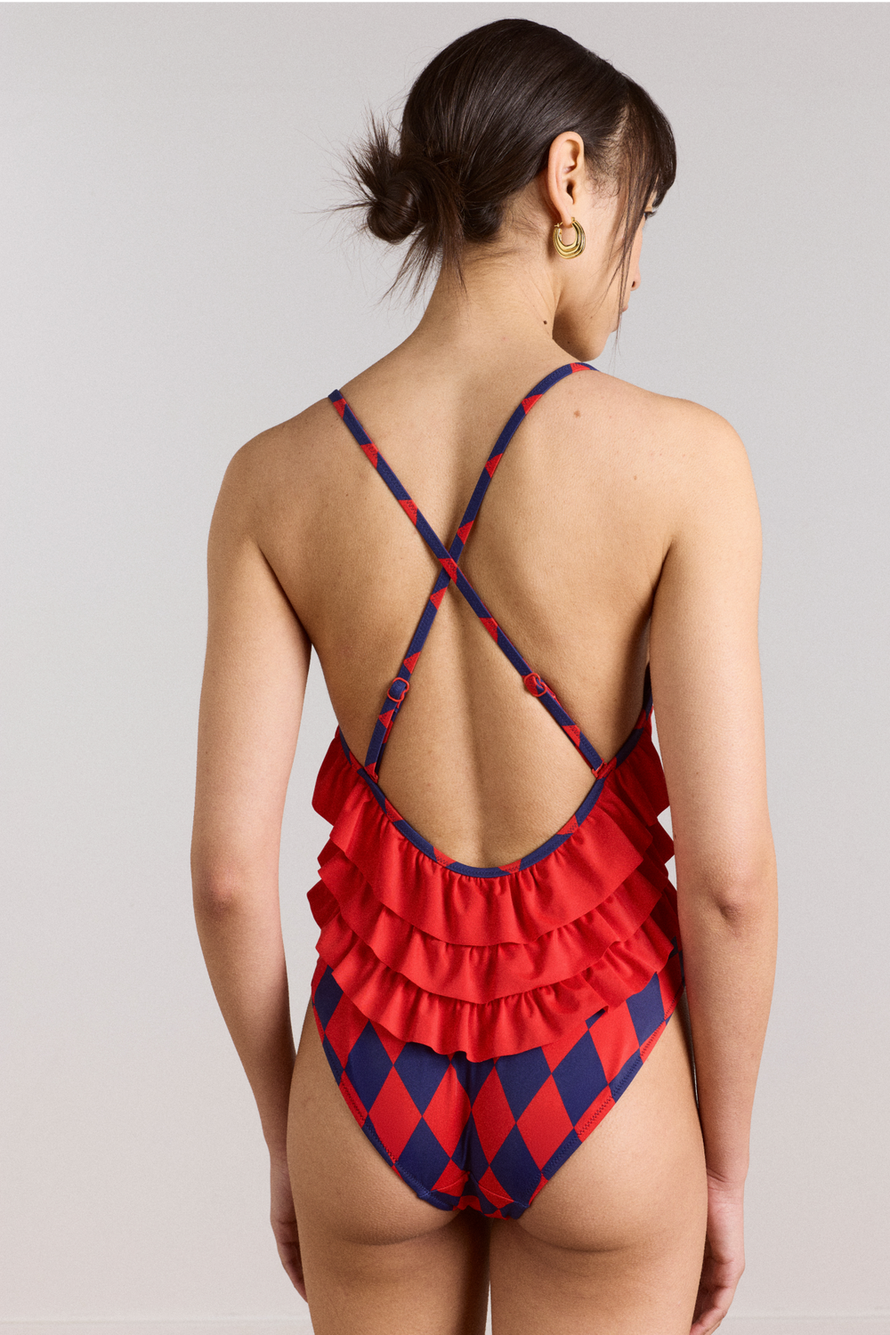 alora frill swimsuit - harlequin print