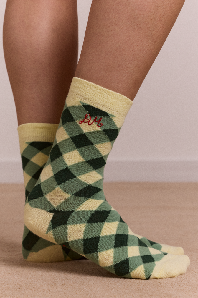 calf length 2 pack socks- gingham