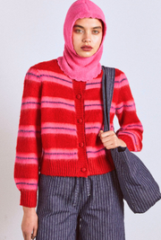 cece stripe cardigan - red & pink stripe