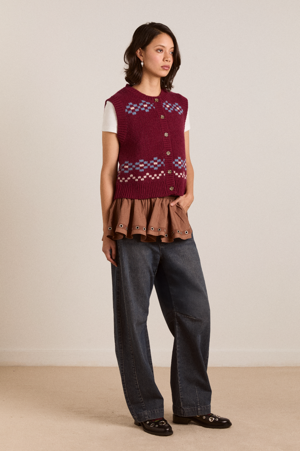 sofie wool vest - novelty intarsia