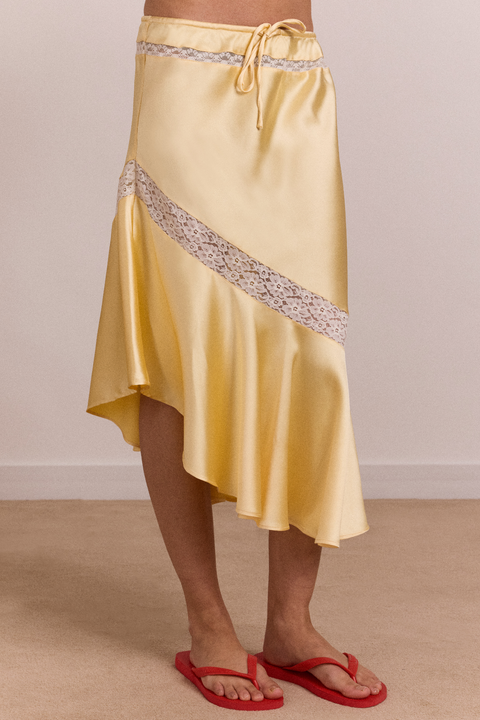 Delphia Satin Midi Skirt - Butter – Damson Madder