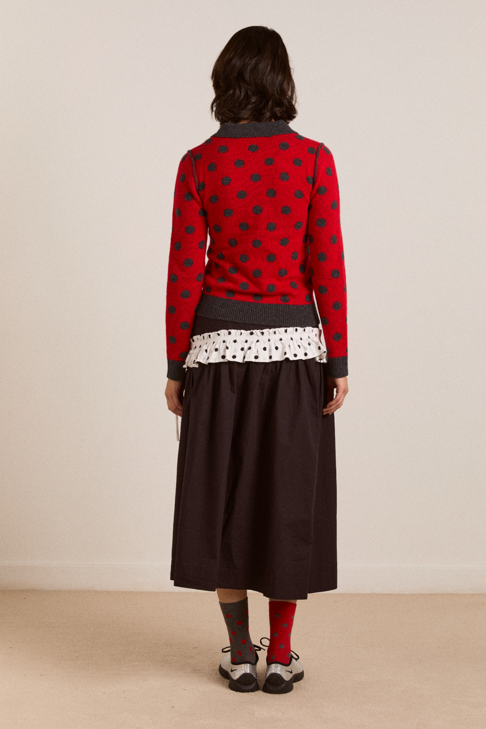 lia merino wool reversible polo jumper - red/grey spot