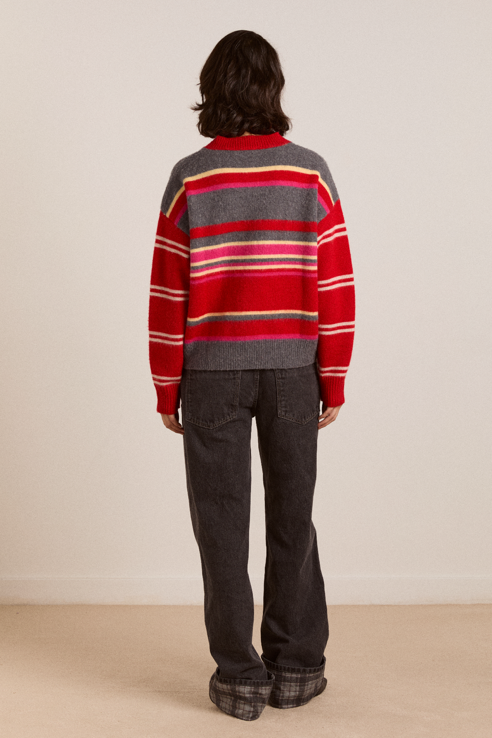 rene merino wool v jumper pink/red stripe