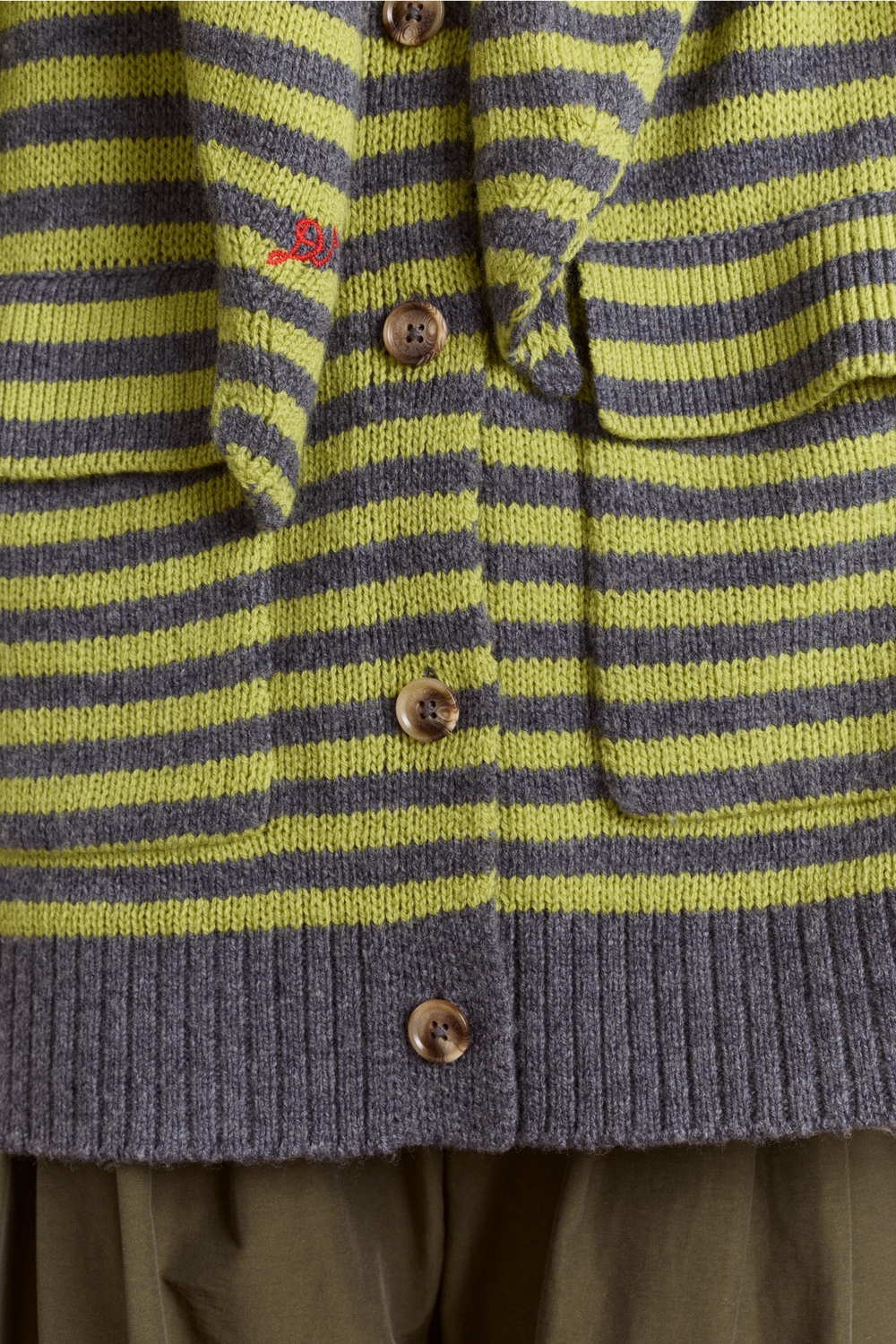 anouk cardigan with removable hood - olive/grey