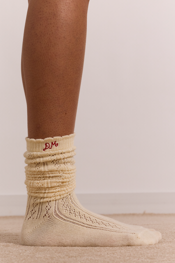 knee high pointelle socks - butter yellow