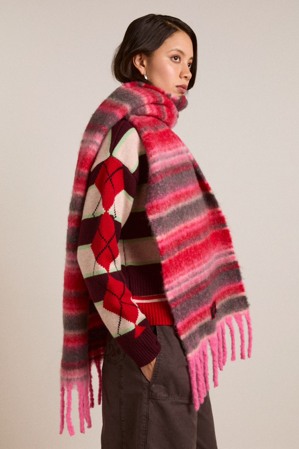 brushed oversized scarf in pink pop stripe – Damson Madder