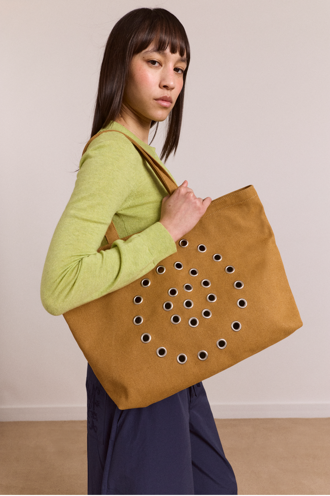 Raine Swirly Eyelet Tote Bag - Toffee