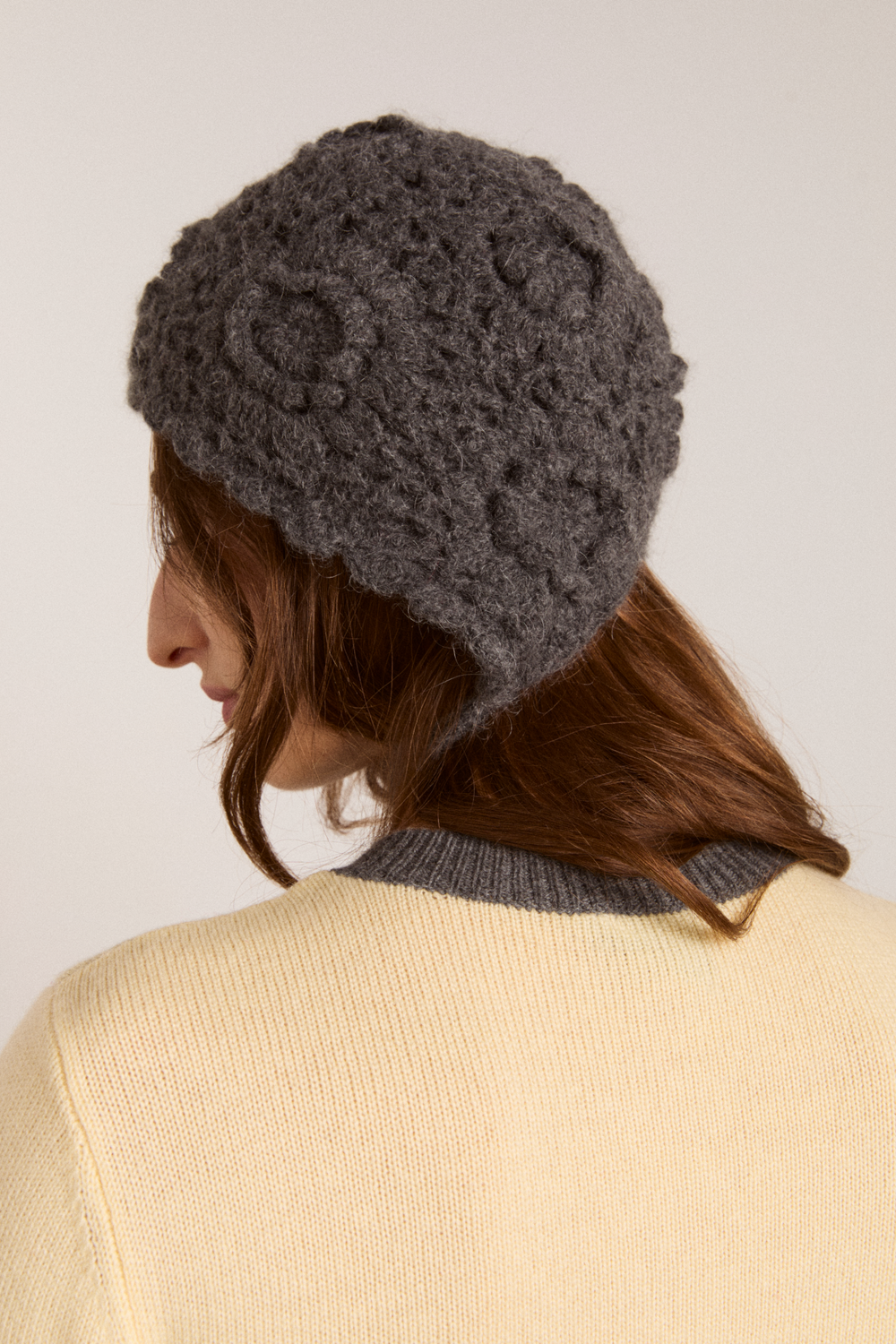 crochet bonnet - charcoal marl
