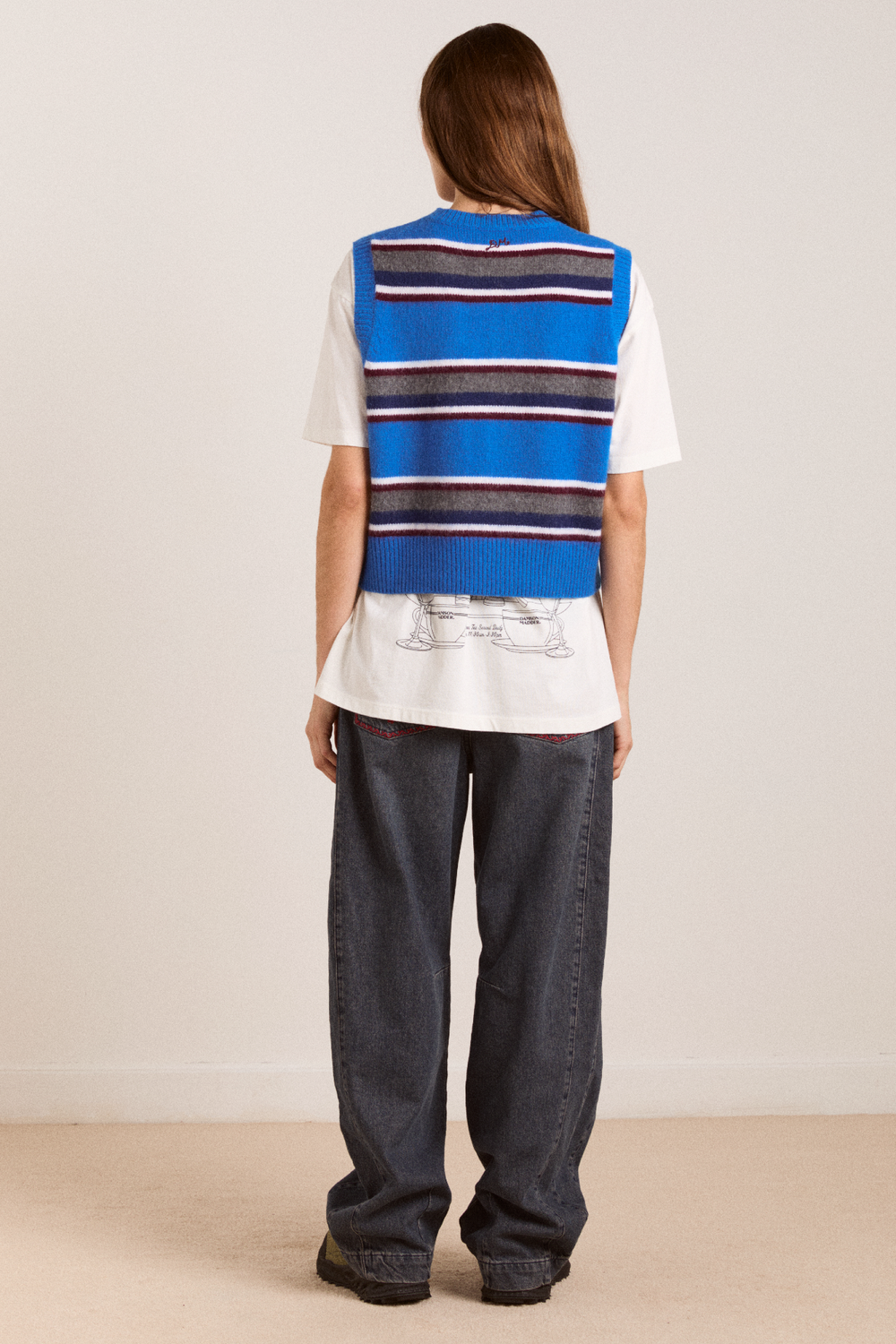 sofie merino wool vest - blue stripe