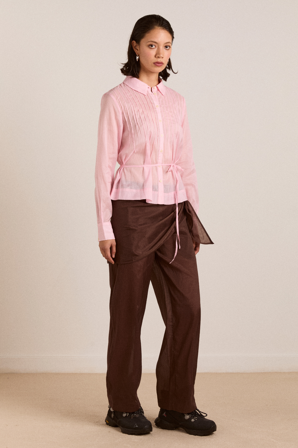 wendy long sleeve sheer blouse - pale pink