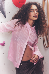 wendy long sleeve sheer blouse - pale pink