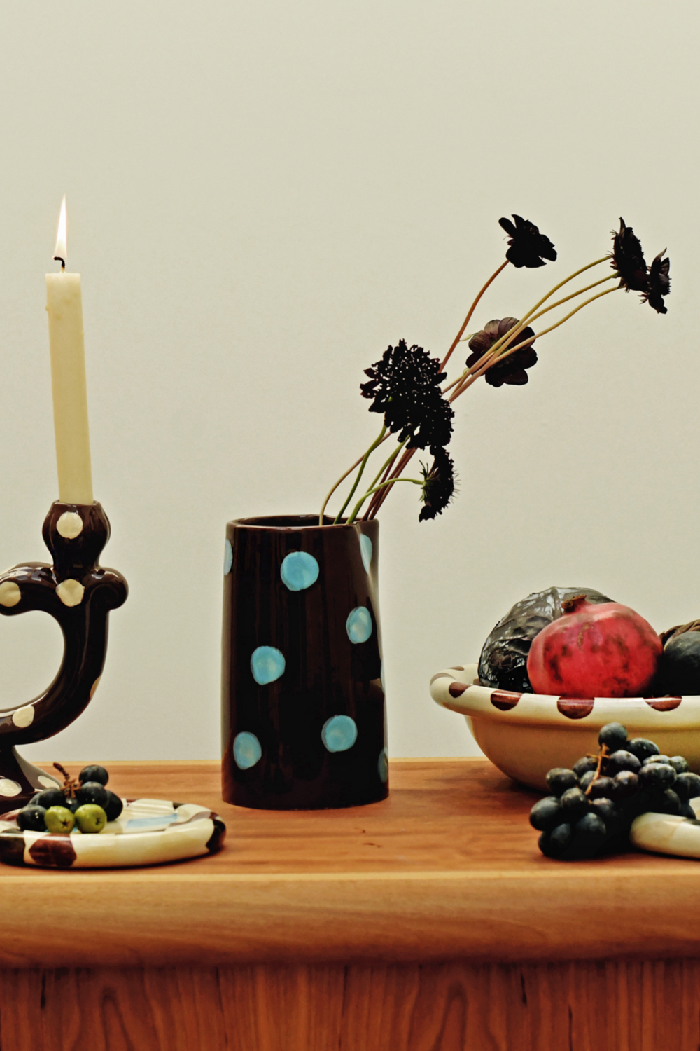 hand painted blue burgundy spot vase