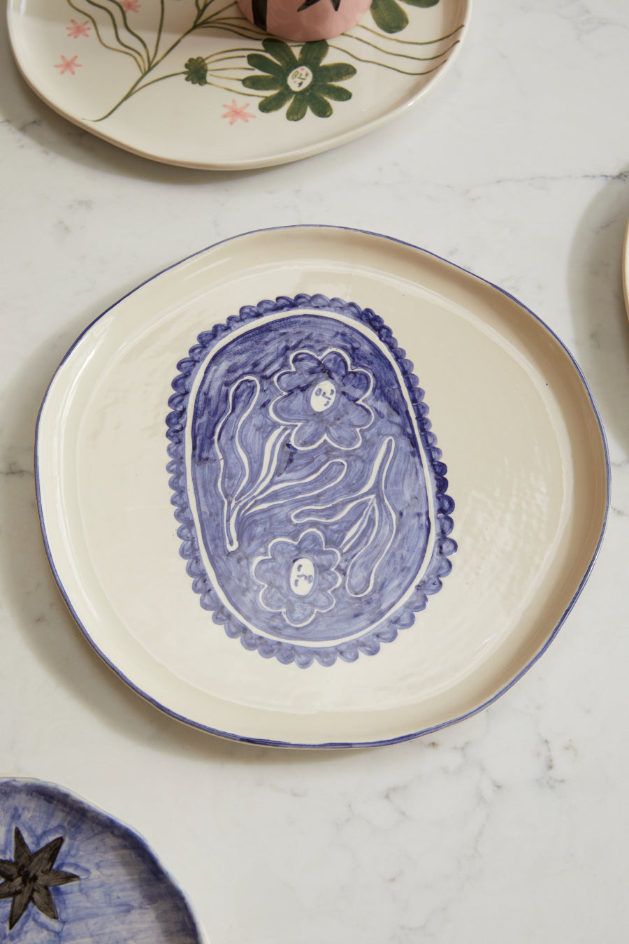 blue floral large plate