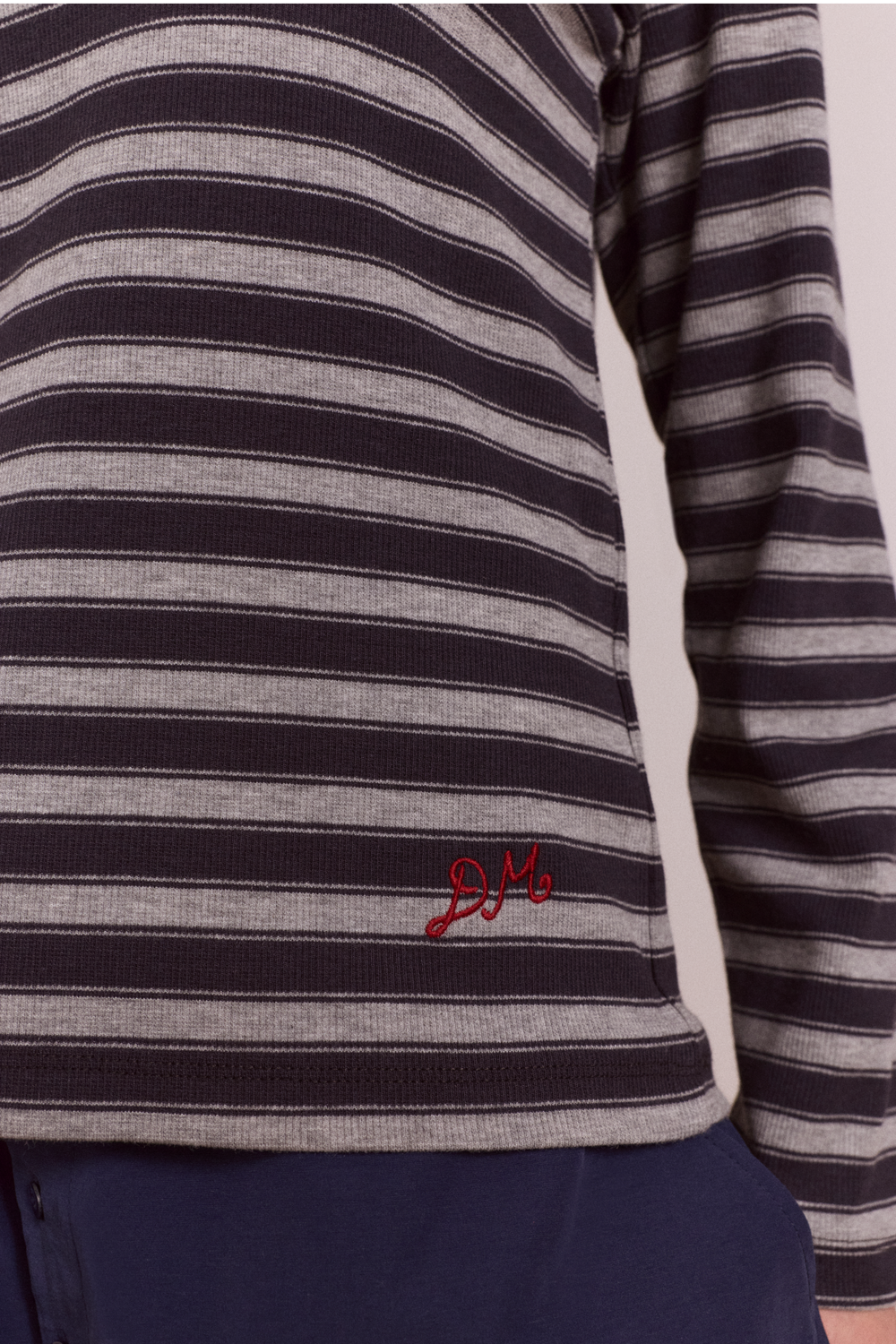 lilah fitted ls tee - grey marl stripe