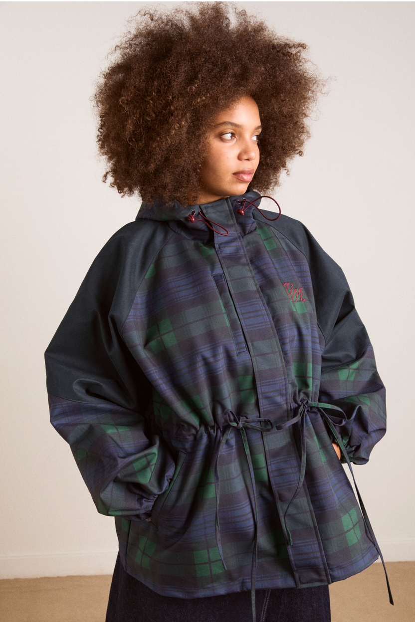 Navy Check Rain Coat | Cinched Waist Rain Jacket – Damson Madder