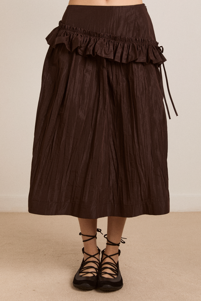flavia midi skirt - choc taffeta