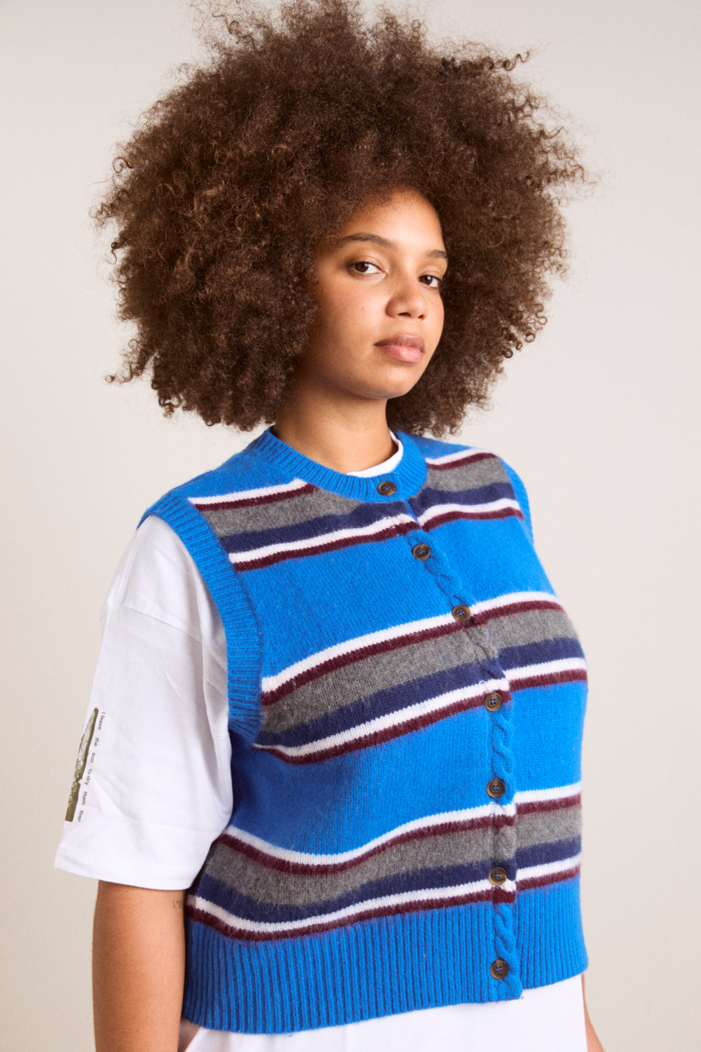 sofie merino wool vest - blue stripe