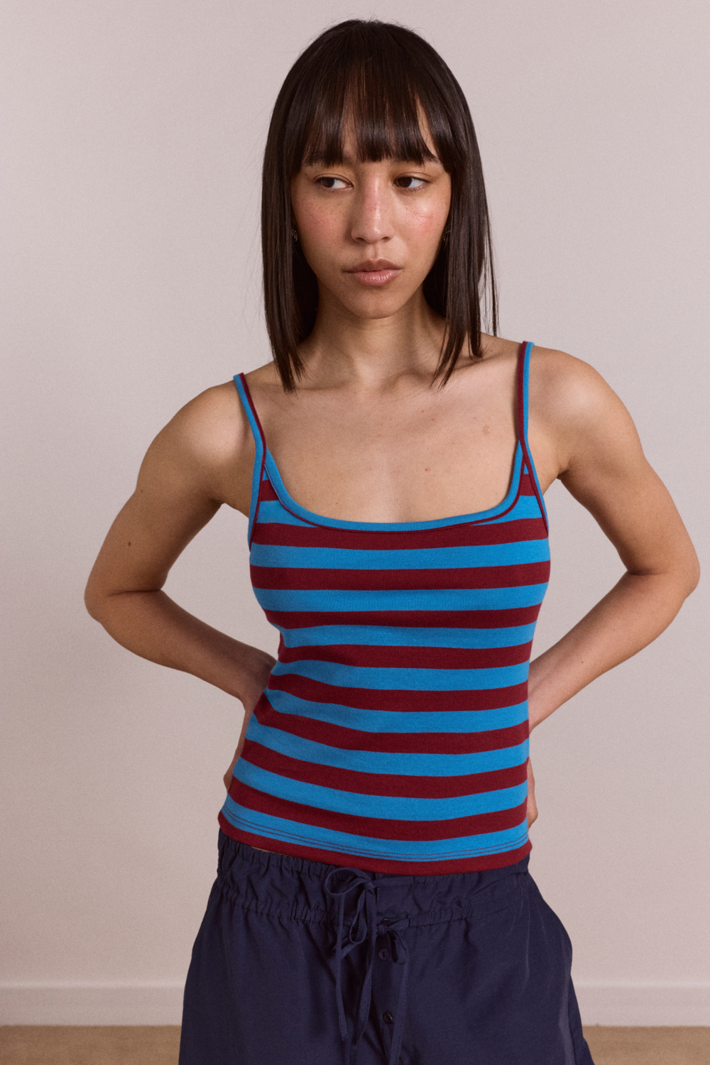 avielle double layer top - blue stripe