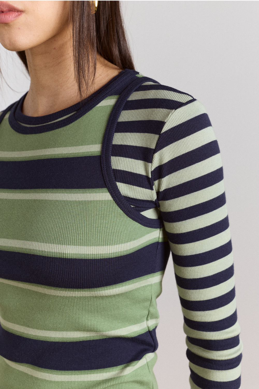 manon layered 2 in 1 top - green stripe