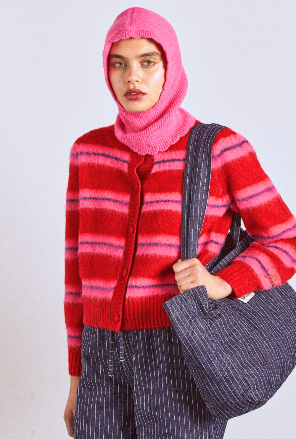 cece stripe cardigan - red & pink stripe