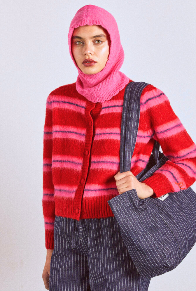 Cece Stripe Cardigan - Red & Pink Stripe