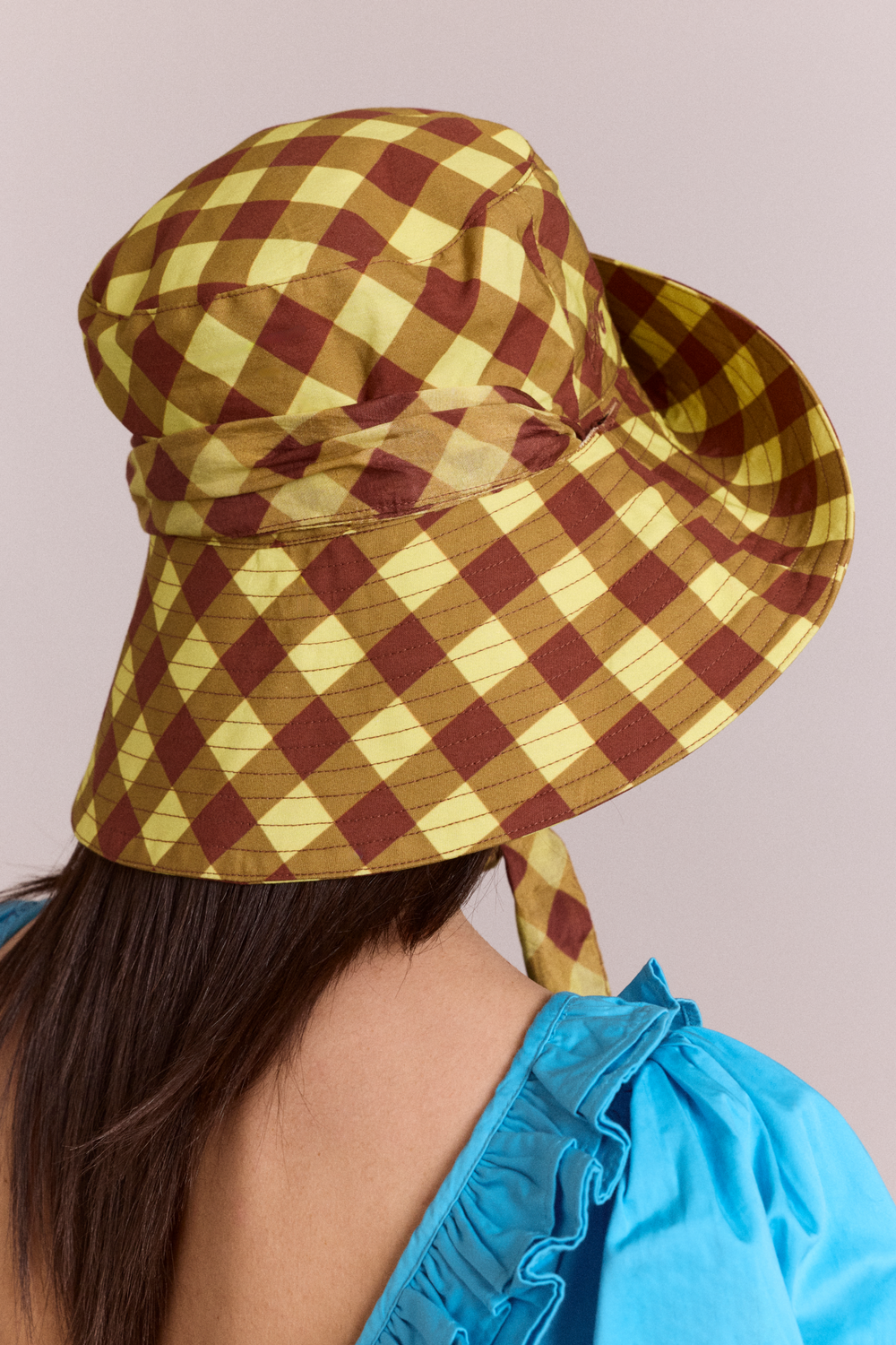 sunhat with tie - avo & choc gingham