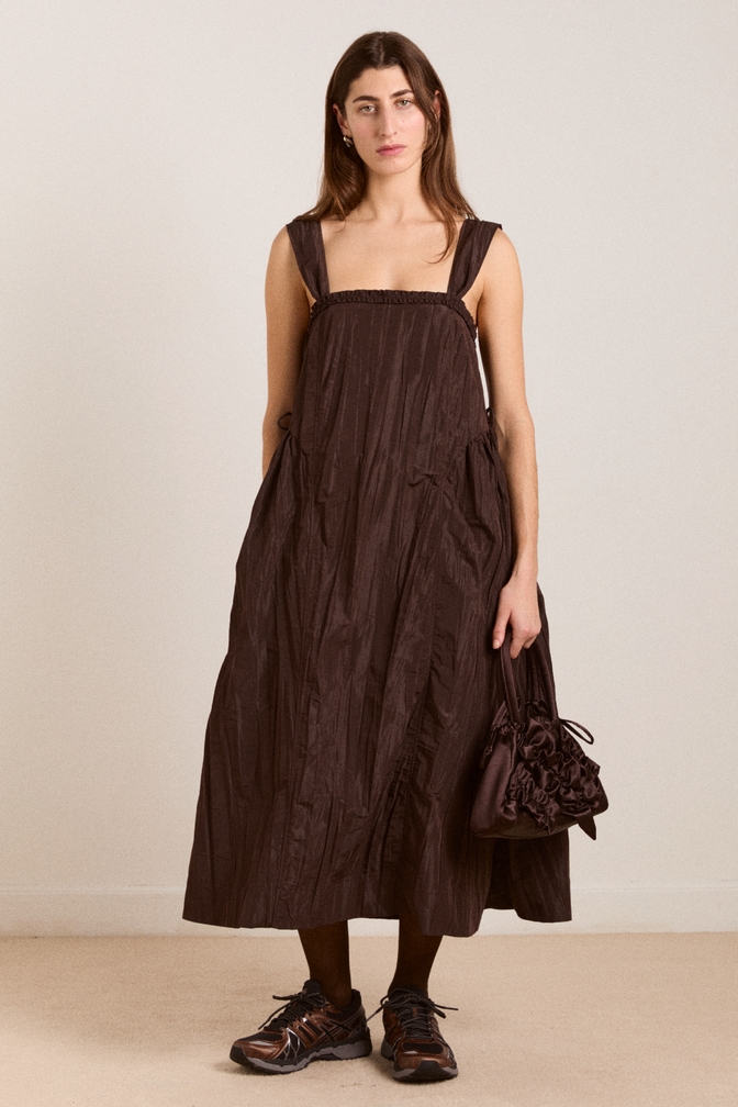 elina midi dress - choc taffeta