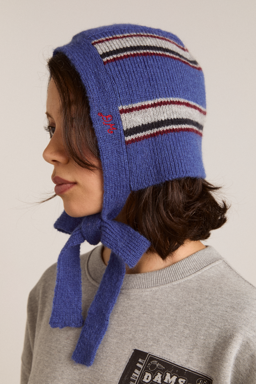 shrunken tie bonnet - blue stripe