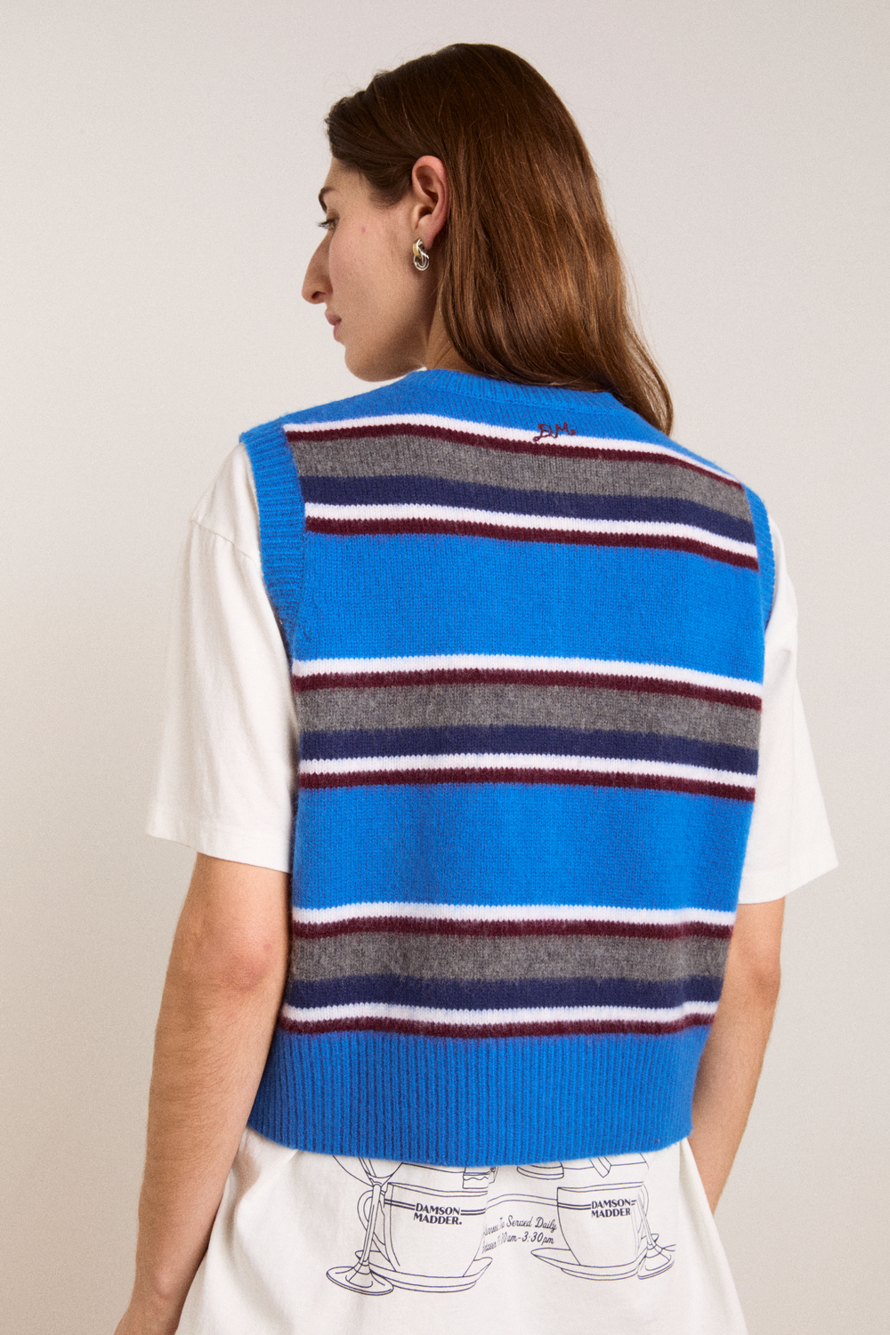 sofie merino wool vest - blue stripe