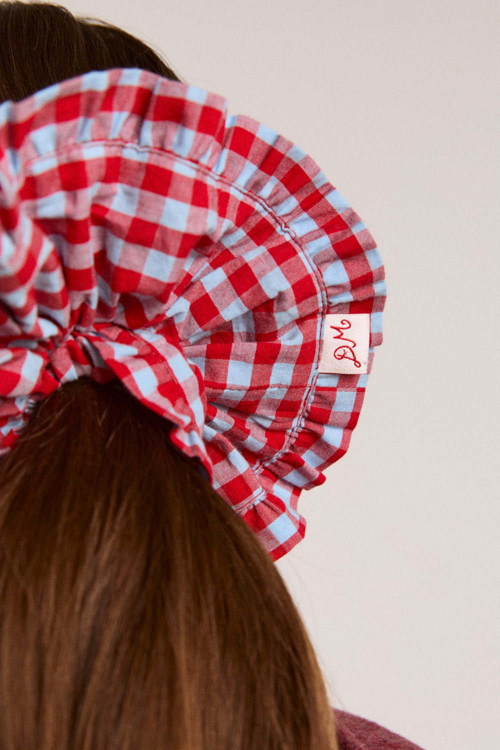 frill edge scrunchie - blue & red gingham