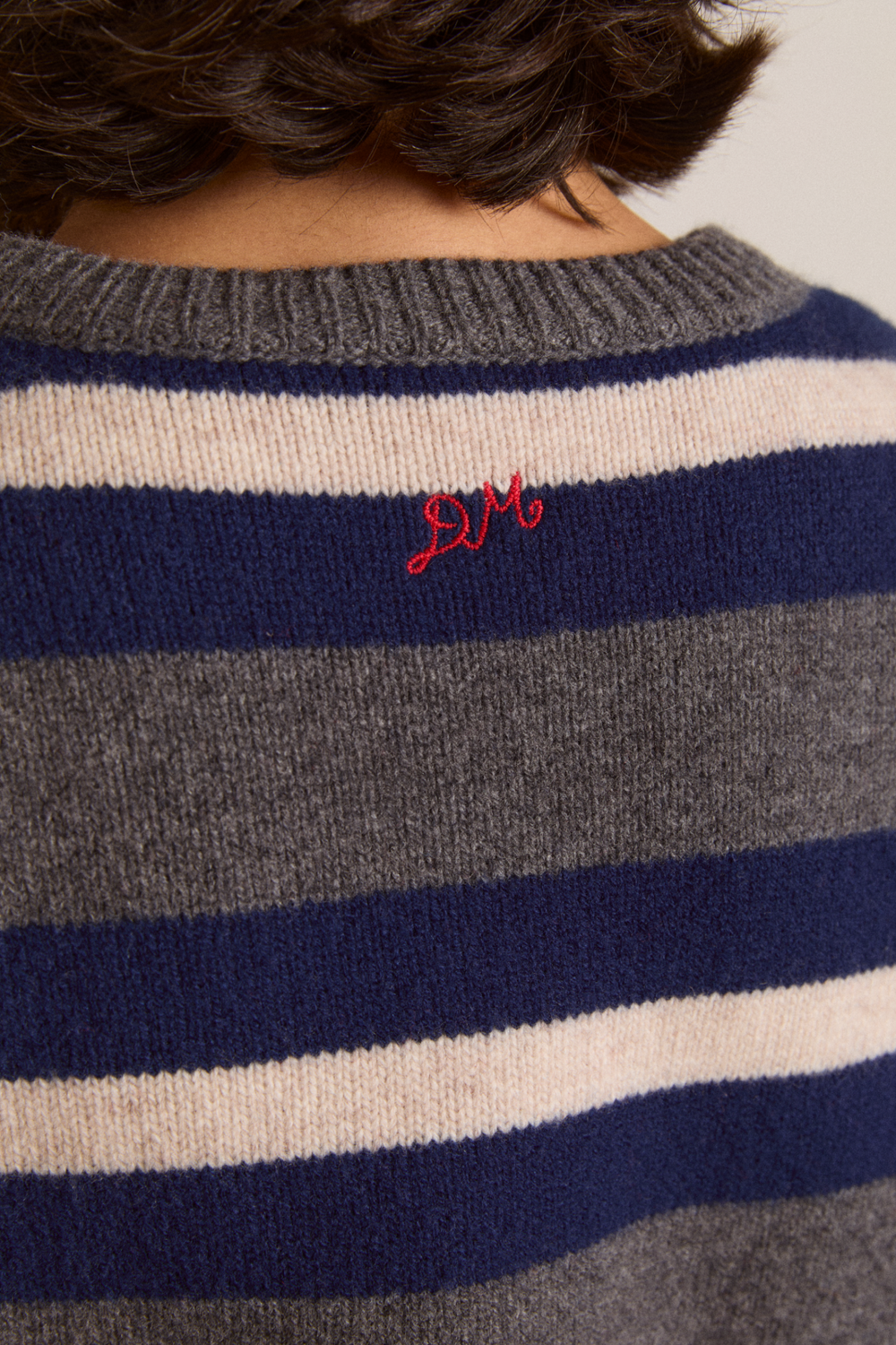 didi merino wool double cardigan - navy argyle & stripe