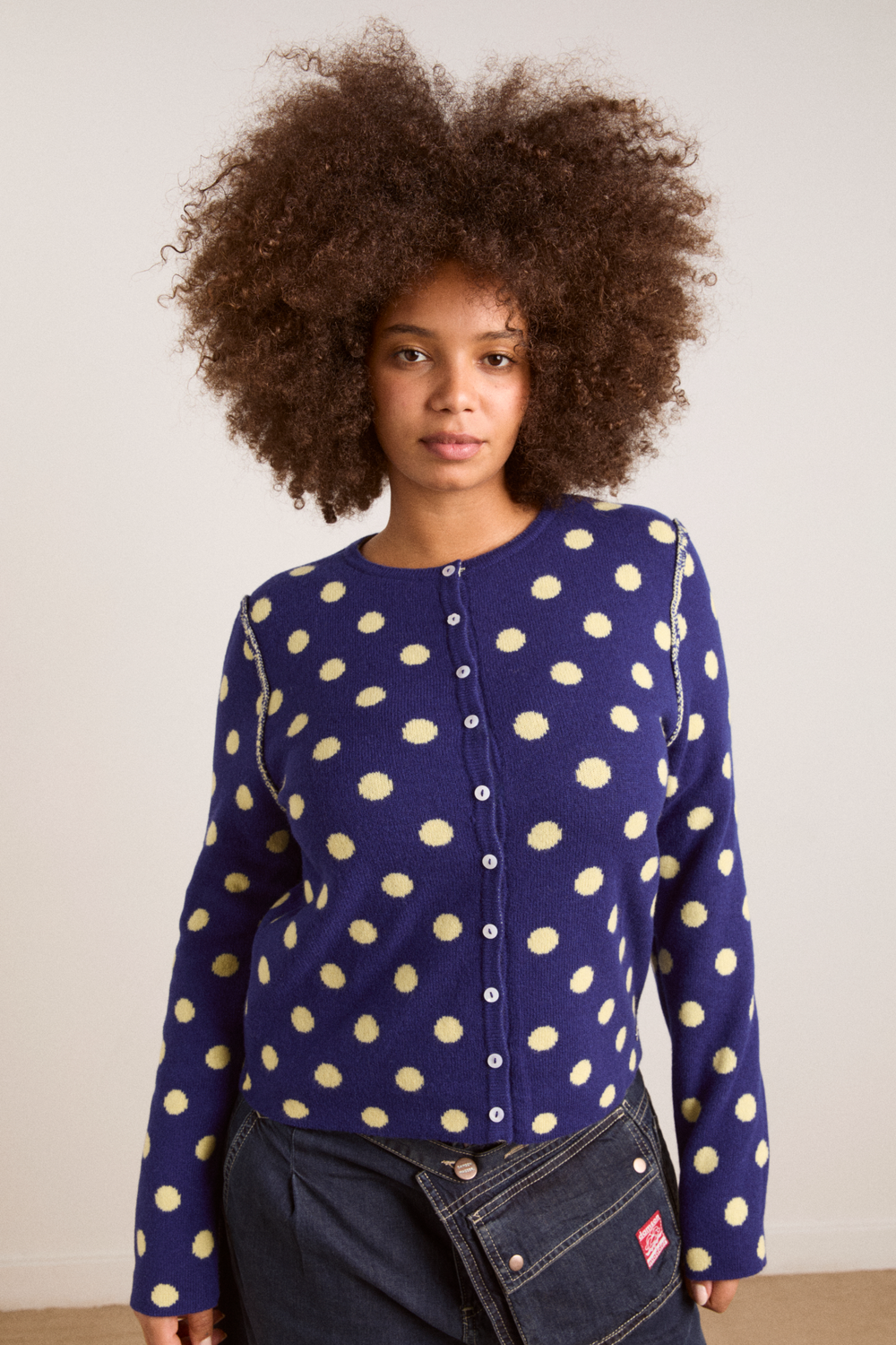 tabitha reversible merino wool cardigan -navy/butter