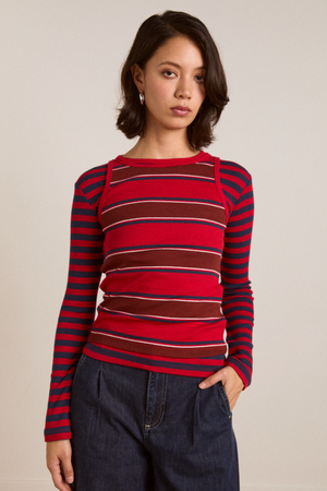 Manon Layered 2 In 1 Top - Red Stripe