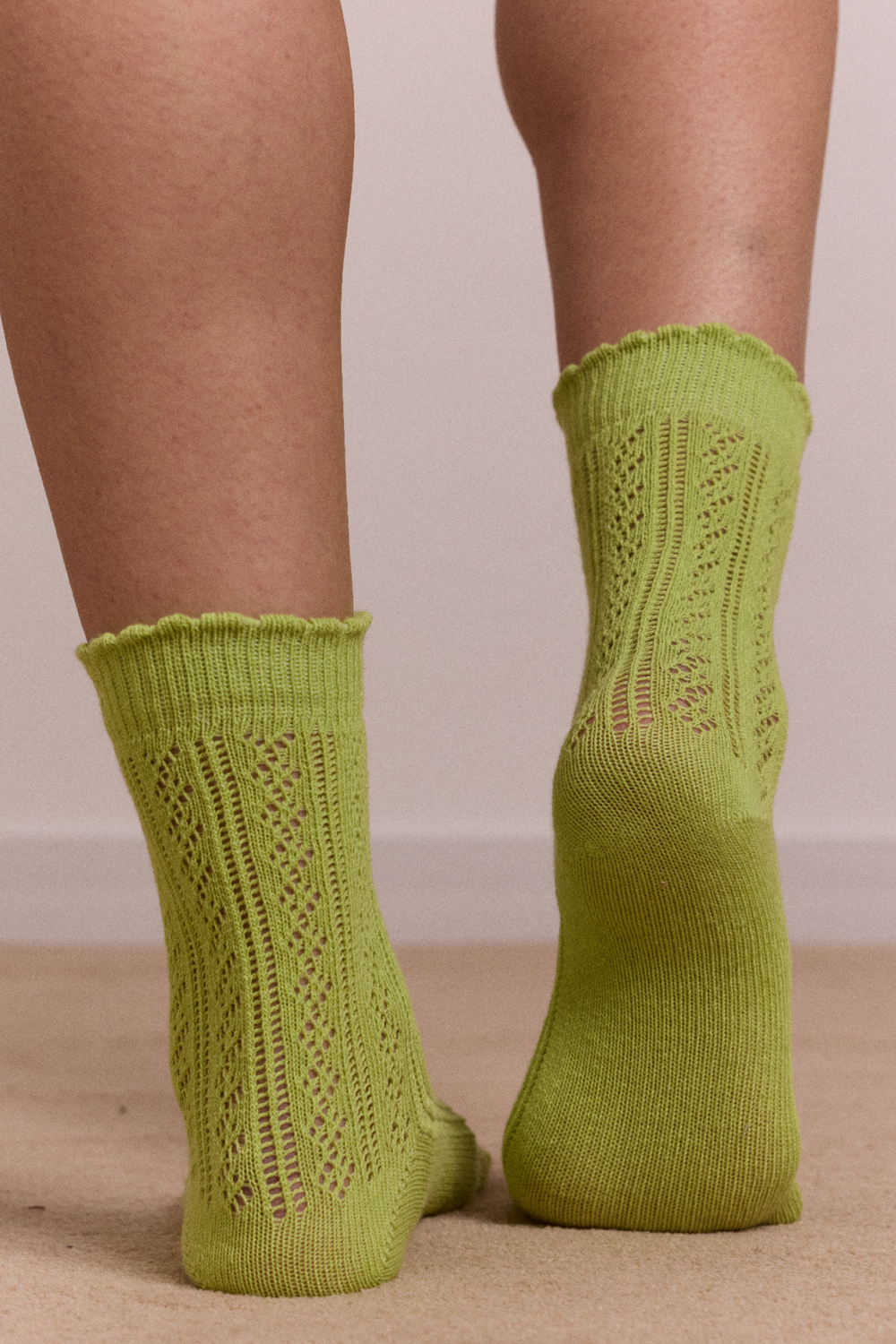 calf length 2 pack pointelle socks- celery & aqua