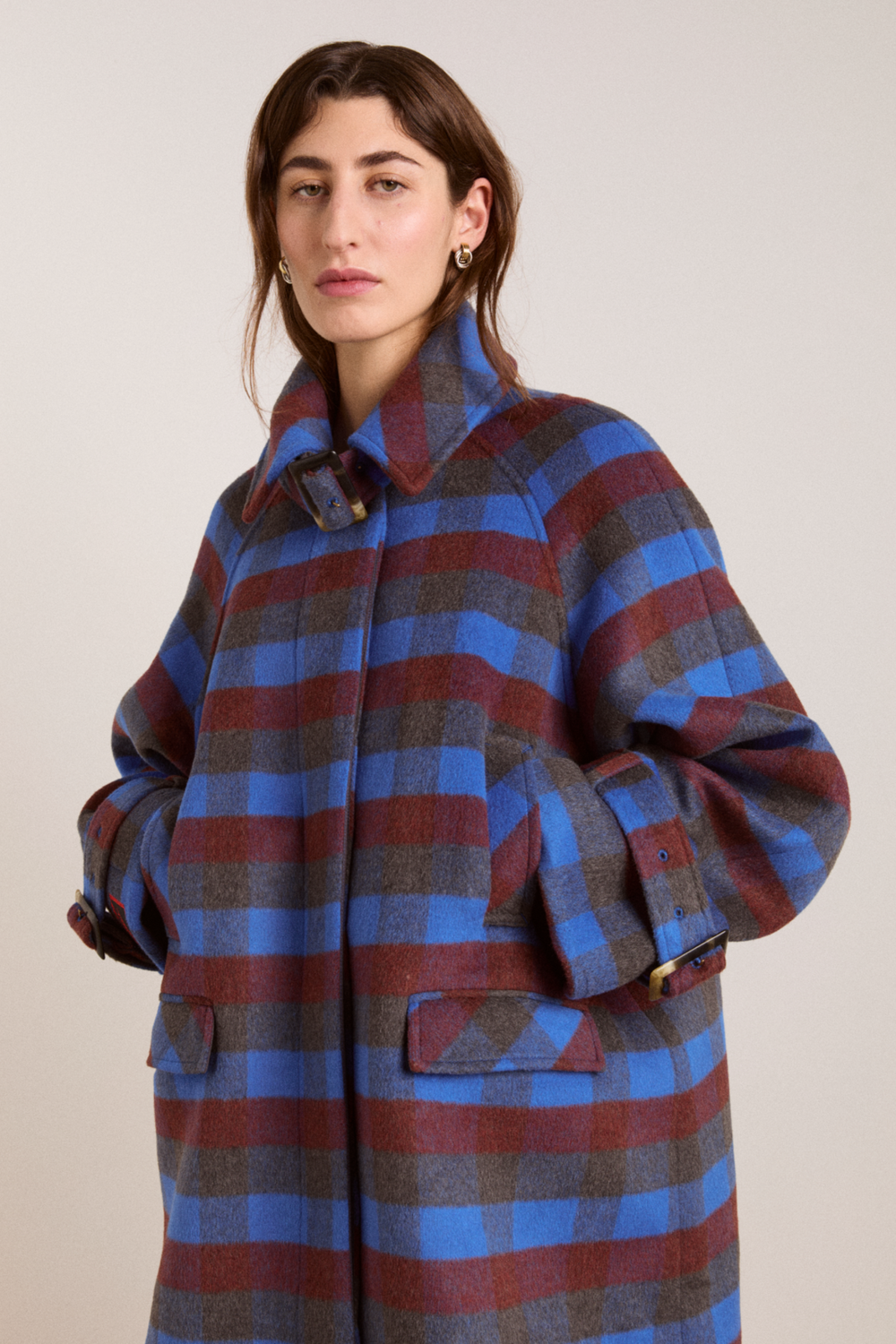 vivi wool coat - blue/brick