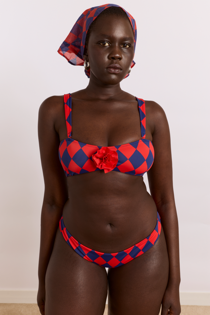 wren bikini top with rosette detail - harlequin