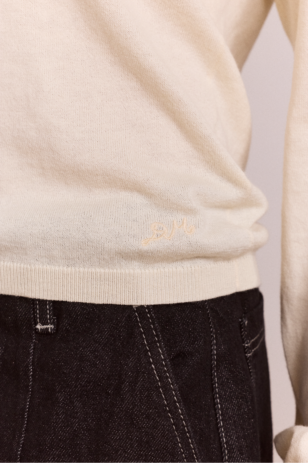 silvia cotton merino blend button knitted top - cream