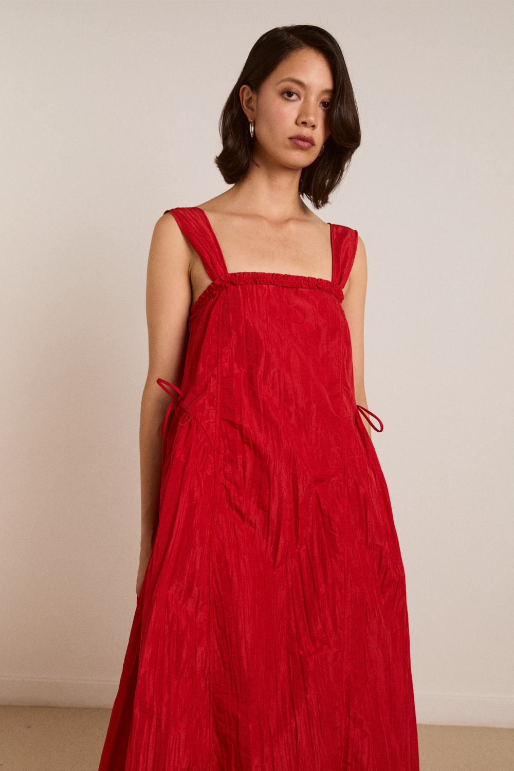 elina midi dress red tafetta