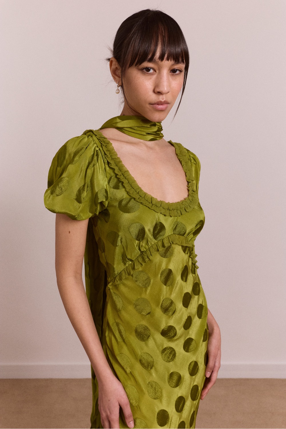 Aoife Midi Dress - Jacquard Green Spot Damson Madder Aoife Midi Dress - Jacquard Green Spot Damson Madder