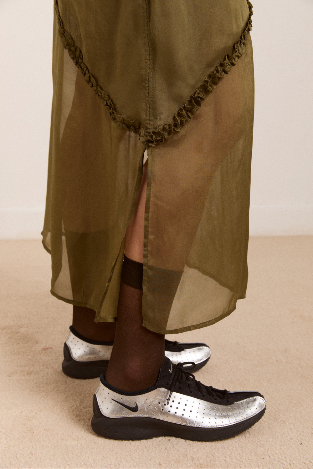 sasha ruffle slip dress with cami - sheer olive