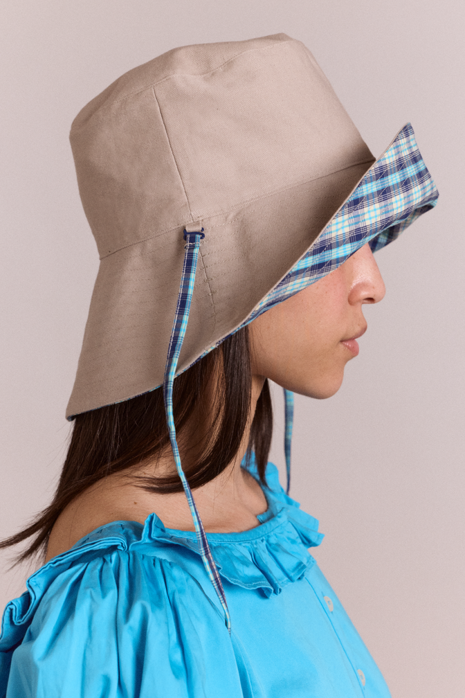 reversible sun hat - tomboy check & stone