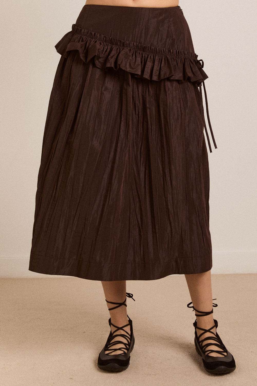 flavia midi skirt - choc taffeta