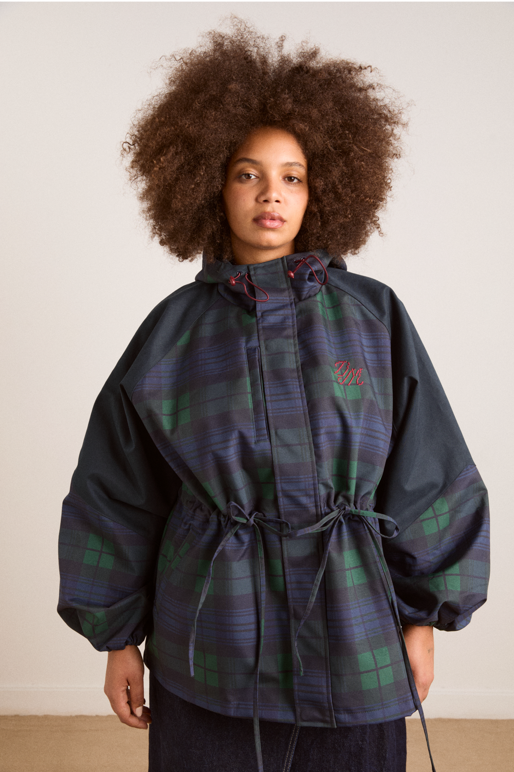 Navy Check Rain Coat | Cinched Waist Rain Jacket – Damson Madder Navy Check Rain Coat | Cinched Waist Rain Jacket – Damson Madder