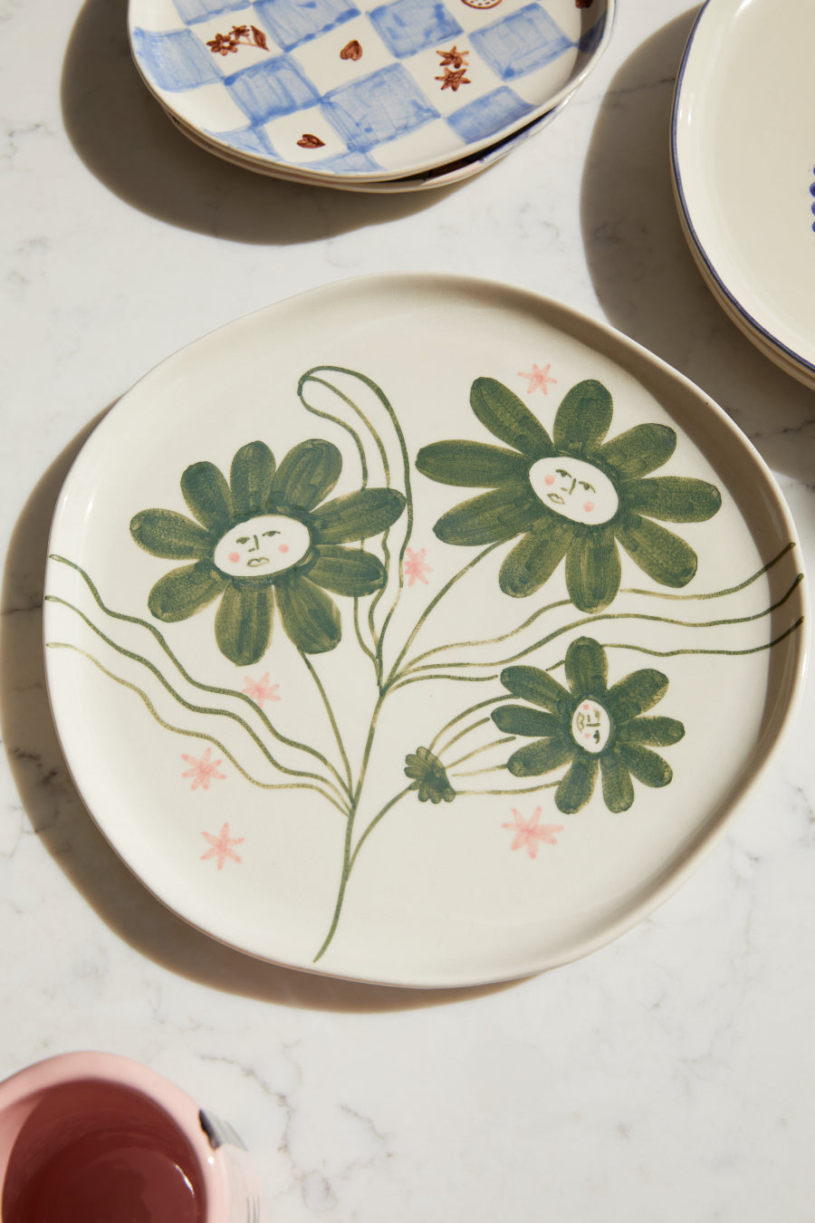 green floral large plate