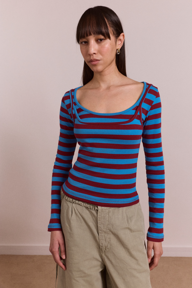 avielle double layer top - blue stripe