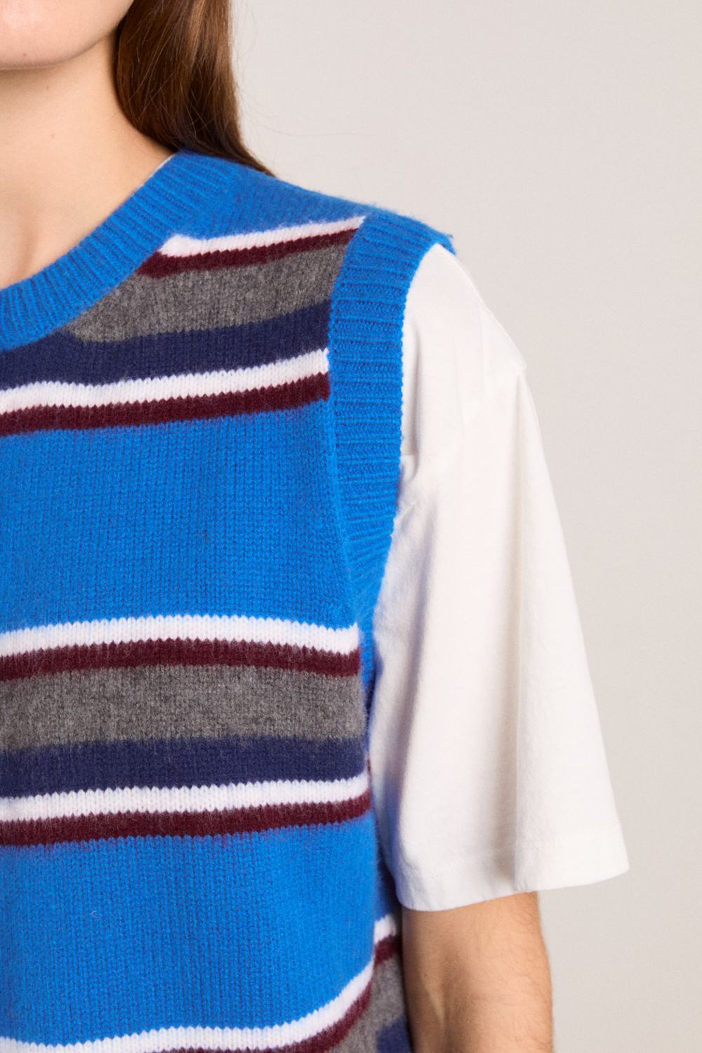 sofie merino wool vest - blue stripe