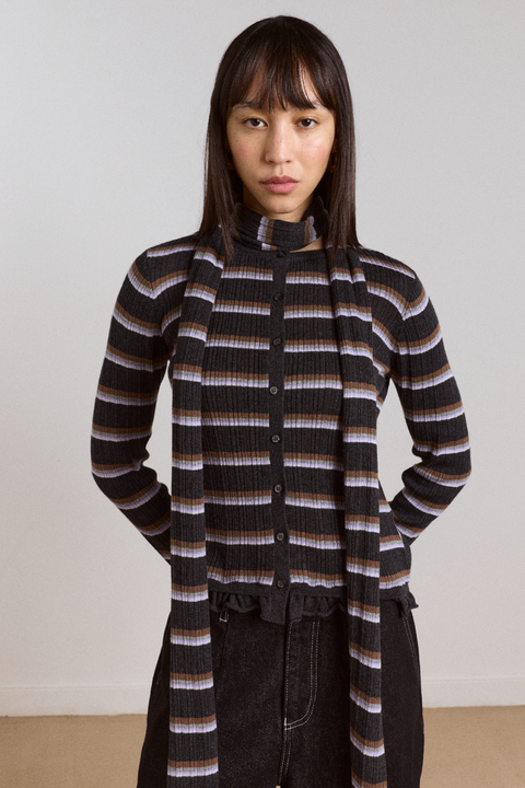 Anelis Cotton Merino Blend Cardigan Stripe